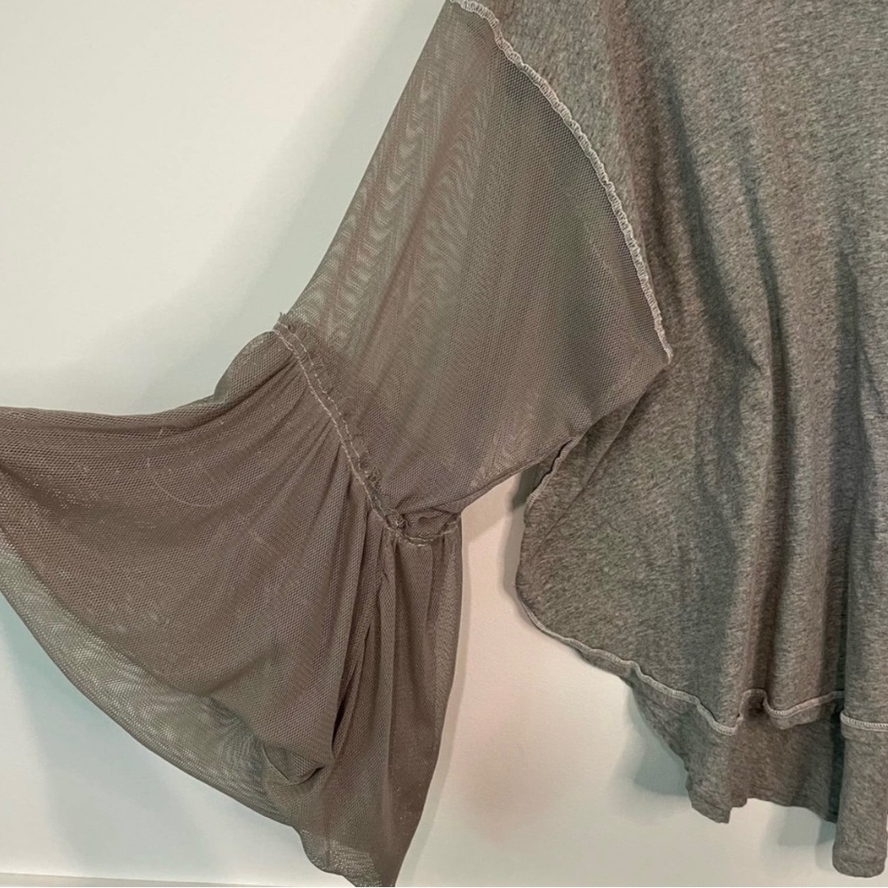 Free People Light Gray Mesh Sleeve Short Sleeve Top - Picture 5 of 8